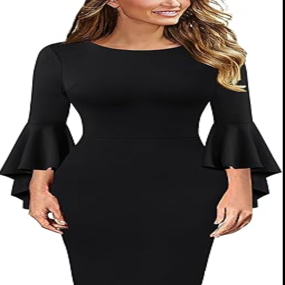 Womens Ruffle Bell Sleeves Business Cocktail Party Dress Size Medium